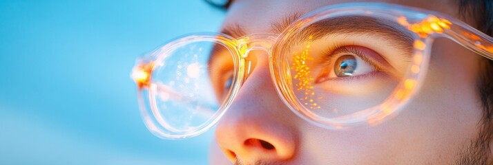 Poster - Trend-Setting Eyewear Transparent Luminous Frames with Reflective Light Effects - Fashion Forward Accessory for Youthful Digital Engagement and Visual Innovation
