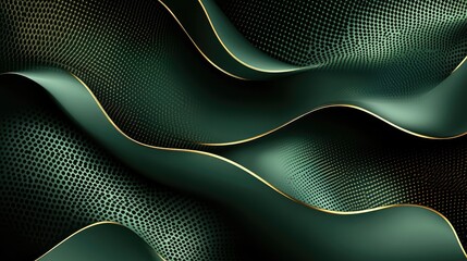 Poster - Elegant Green Textile Waves with Gold Accents, Abstract Background for Design, Fabric Inspiration, and Modern Decor Applications