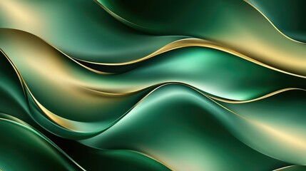 Poster - Elegant Green and Gold Waves Flowing Seamlessly in a Rich and Luxurious Abstract Background Design for Modern Digital Art and Website Graphics