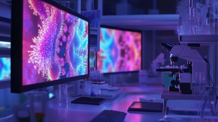 Poster - Exploring cybernetic innovations laboratory holographic screens futuristic setting scientist's perspective advanced technology