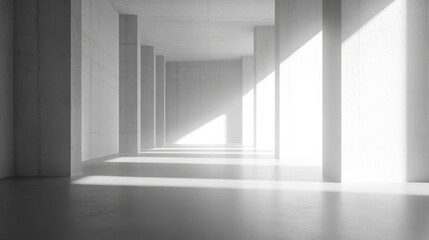 Poster - Minimalist Light Grey Interior Space with Columns and Natural Light Shadows