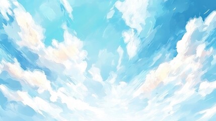 Poster - Pastel blue watercolor sky background with fluffy clouds for decoration and graphic design projects. Ideal for tranquil design themes.