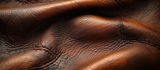 Poster - Rich brown leather texture close-up for luxury design backgrounds and product displays showcasing natural elegance and craftsmanship.