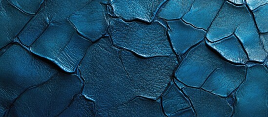 Poster - Textured blue leather background with a rumpled appearance suitable for creative designs and advertisements showcasing a modern aesthetic.