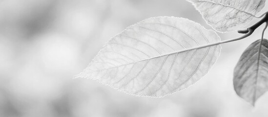 Poster - Monochrome Leaf Pattern showcasing intricate details on a delicate leaf against a soft blurred background.