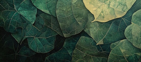 Poster - dense green leaf pattern with varied textures and shades creating a rich natural background ideal fo