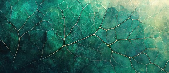 Poster - Abstract close-up of intricate leaf texture with vibrant green hues and delicate veins illuminated by soft natural light.