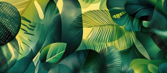 Poster - Botanical background with assorted green leaf patterns and textures for design purposes