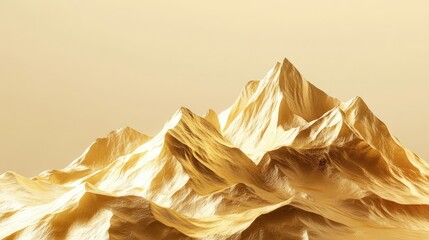 Poster - Majestic Golden Mountain Range Against a Soft Yellow Background, Capturing the Essence of Wealth and Opulence in an Abstract Landscape Design