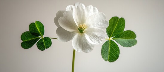 Poster - clover flower with green leaves on a white background showcasing nature's beauty and tranquility