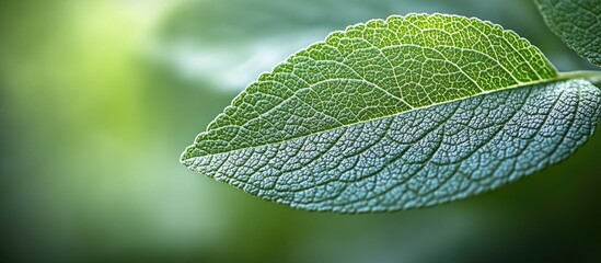 Poster - beautiful close-up of a lush green leaf showcasing intricate texture and natural details with a blur