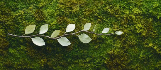 Poster - mossy background with a blurred leaf branch creating a serene and natural texture ideal for nature t