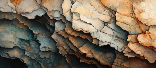 Poster - Close-up of textured layers in ancient rock formations showcasing intricate patterns and natural color variations.