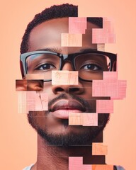 Aufkleber - Abstract Collage Portrait Mixed-Media Textures with African Descent Male - Modern Digital Art for Health Awareness and Cultural Marketing Campaigns