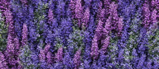 Aufkleber - Vibrant lavender and purple flower background showcasing a blooming meadow with space for text in a serene summer or spring setting.