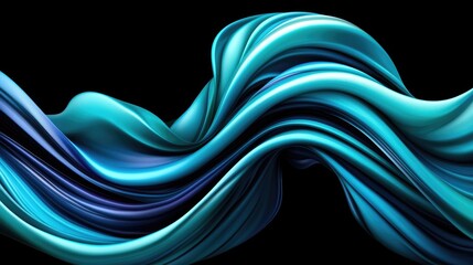 Poster - Flowing turquoise waves abstract art digital design dark background close-up fluid motion concept