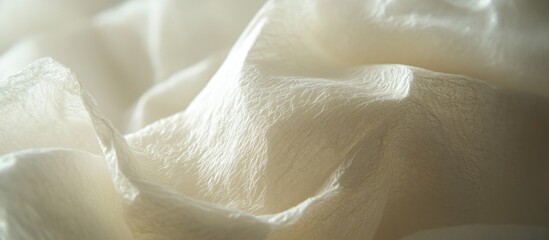 Poster - Delicate texture of the last sheet of tissue paper showcasing soft, crumpled layers against a neutral background for artistic and abstract use.