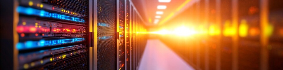 Poster - Futuristic Data Center Design Aligned Server Cabinets with LED Indicators and Advanced Cable Management - Enterprise Tech Infrastructure for Enhanced Computing Power and Scalability