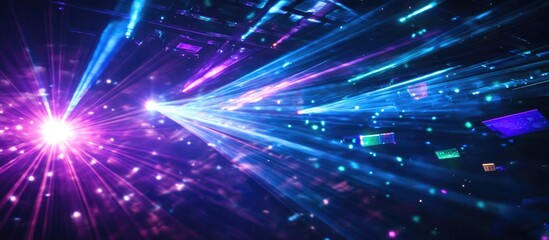 Poster - Dynamic laser beams creating a vibrant light display with colorful patterns and visual effects in a dark environment.