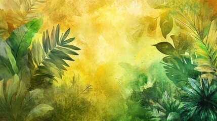 Poster - Creating vibrant abstract tropical foliage art studio watercolor painting creative environment artistic perspective tropical aesthetics