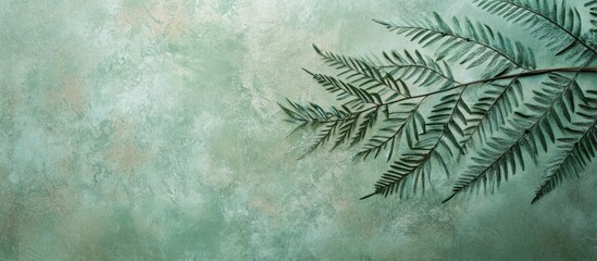 Poster - close-up detail of a large fern branch against a textured green background creating a serene and nat