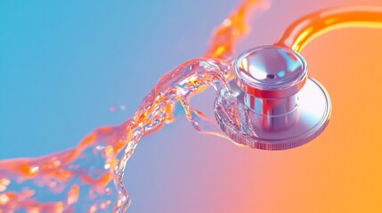 Poster - Surreal Melting Stethoscope Futuristic Metallic Fluid Art for Medical Tech Awareness - Innovative Health Display and Digital Marketing Visuals