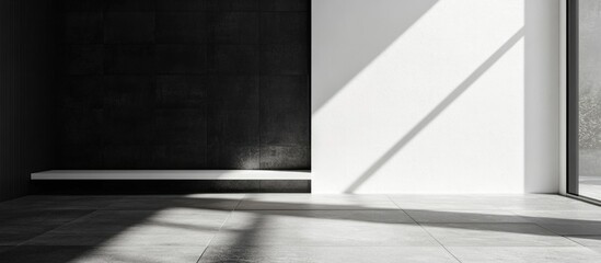 Poster - Minimalist Black and White Interior with Abundant Empty Space for Text and Natural Light Patterns