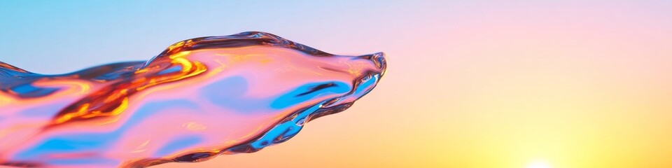 Aufkleber - Iridescent Resin Sculpture Against Sunrise Gradient Abstract Art for Creative Workspaces and Inspirational Digital Design - Enhancing Aesthetic Experience in Modern Offices