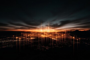 Leinwandbilder - Celestial Illumination Abstract Cosmic Light Patterns on Metallic Black - Futuristic Design and Tech Imagery for Innovative Branding and Digital Media