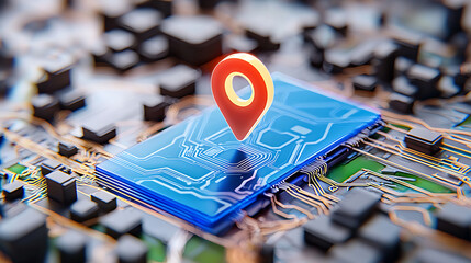 Poster - Innovative location tracking technology digital landscape graphic visualization modern environment close-up view urban concept