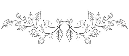 Wall Mural - black and white outline sketch of a leaf. floral, botanical leaf element design Vector eps