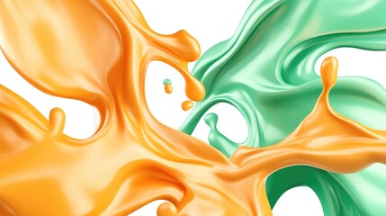 Poster - Dynamic splash of orange and green paint artistic studio abstract art creative environment close-up view vibrant concepts