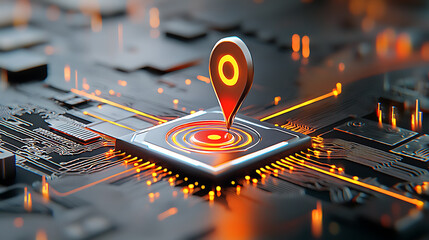 Poster - Innovative location tracking technology digital environment graphic design futuristic concept close-up view