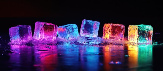 Poster - illuminated melting ice cubes in vibrant led colors against a dark background creating a mesmerizing