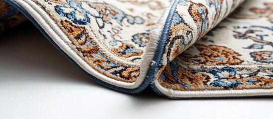 Poster - Elegant machine-made runner rug with intricate floral patterns on a clean white background showcasing its texture and design.