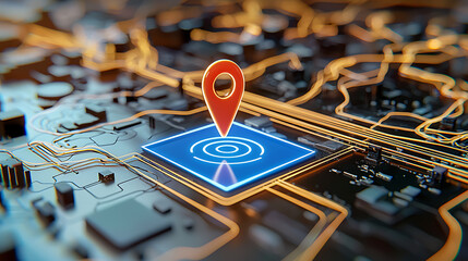 Poster - Innovative location mapping technology urban cityscape digital imagery futuristic environment aerial view geospatial concepts