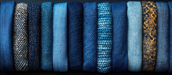 Poster - Jeans fabric texture background in various shades of blue showcasing denim patterns and materials suitable for fashion and textile design.
