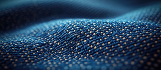 Poster - Denim fabric texture close-up showcasing detailed weave patterns and rich blue hues for fashion and textile backgrounds.