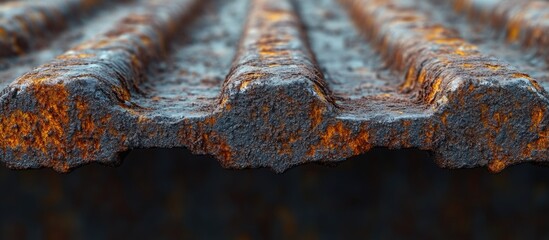 Poster - Rustic iron texture with grunge details showcasing rough cut rebar in shallow focus, perfect for industrial design and background applications.