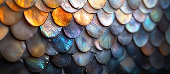 Poster - Iridescent ceramic wall tiles with mother of pearl finish showcasing a unique shimmering texture for interior decor inspiration.