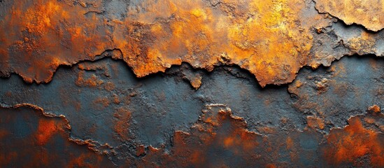 Poster - rusty metallic textured background with peeling paint and weathered surface for industrial or artist