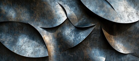 Poster - Textured metal surface with abstract curves and shadows showcasing intricate design and industrial aesthetic for modern backgrounds.