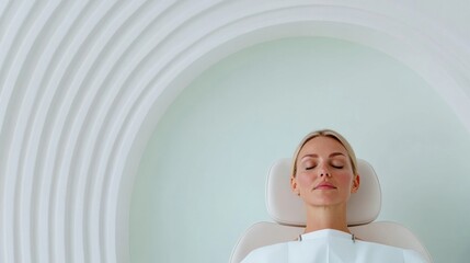 Aufkleber - Sophisticated Minimalist Dental Serenity White Sculpted Walls and Soft Blue Accents - Modern Dental Office Wellness Design for Stress-Free Patient Experience and Enhanced Healthcare Aesthetics