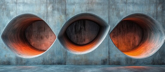 Poster - Curvy abstract textures of construction elements featuring ribbed gray surfaces and vibrant pink accents set against a concrete backdrop.