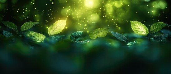 Poster - Abstract composition of intentional camera motion showcasing vibrant tree foliage and shimmering green hues in a natural setting.