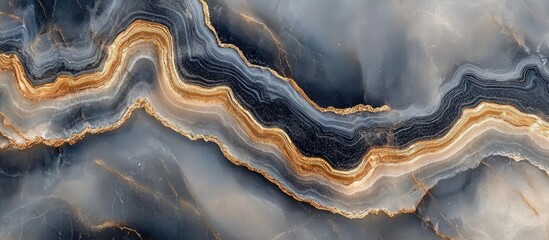 Poster - elegant black and gold marble stone texture with flowing patterns ideal for luxury design background