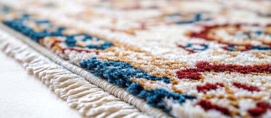 Poster - Elegant machine-made carpet showcasing intricate patterns against a pristine white background highlighting its texture and design details.