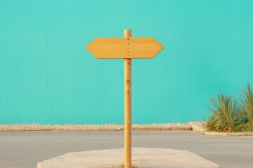 Aufkleber - Contemporary Minimalist Signage Wooden Directional Sign on Urban Street with Vibrant Backdrop - Visual Merchandising and Community Engagement for Modern Business Branding