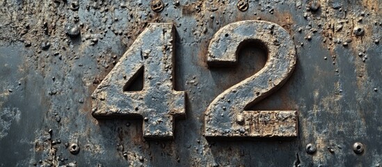 Poster - Rusty Metal Background with Engraved Number 42 Textured Surface for Industrial and Grunge Design Elements