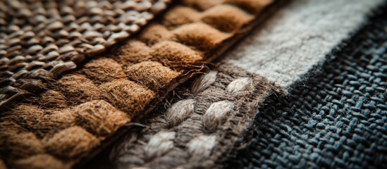 Poster - Textured fabric close-up showcasing intricate woven patterns and natural fibers for textile design and fashion concepts.